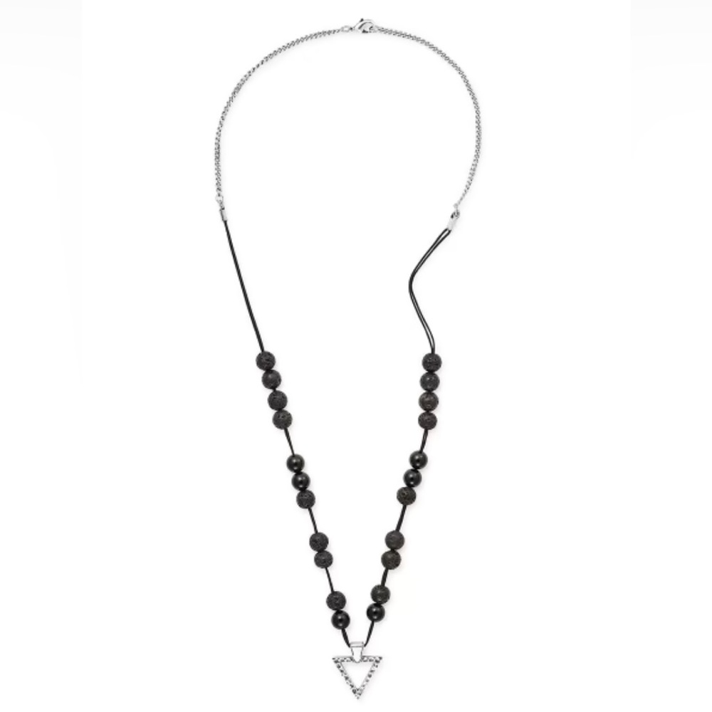 ALEX And ANI Beaded Triangle Necklace 34” (Onyx & Lava Beads) New & Sealed
